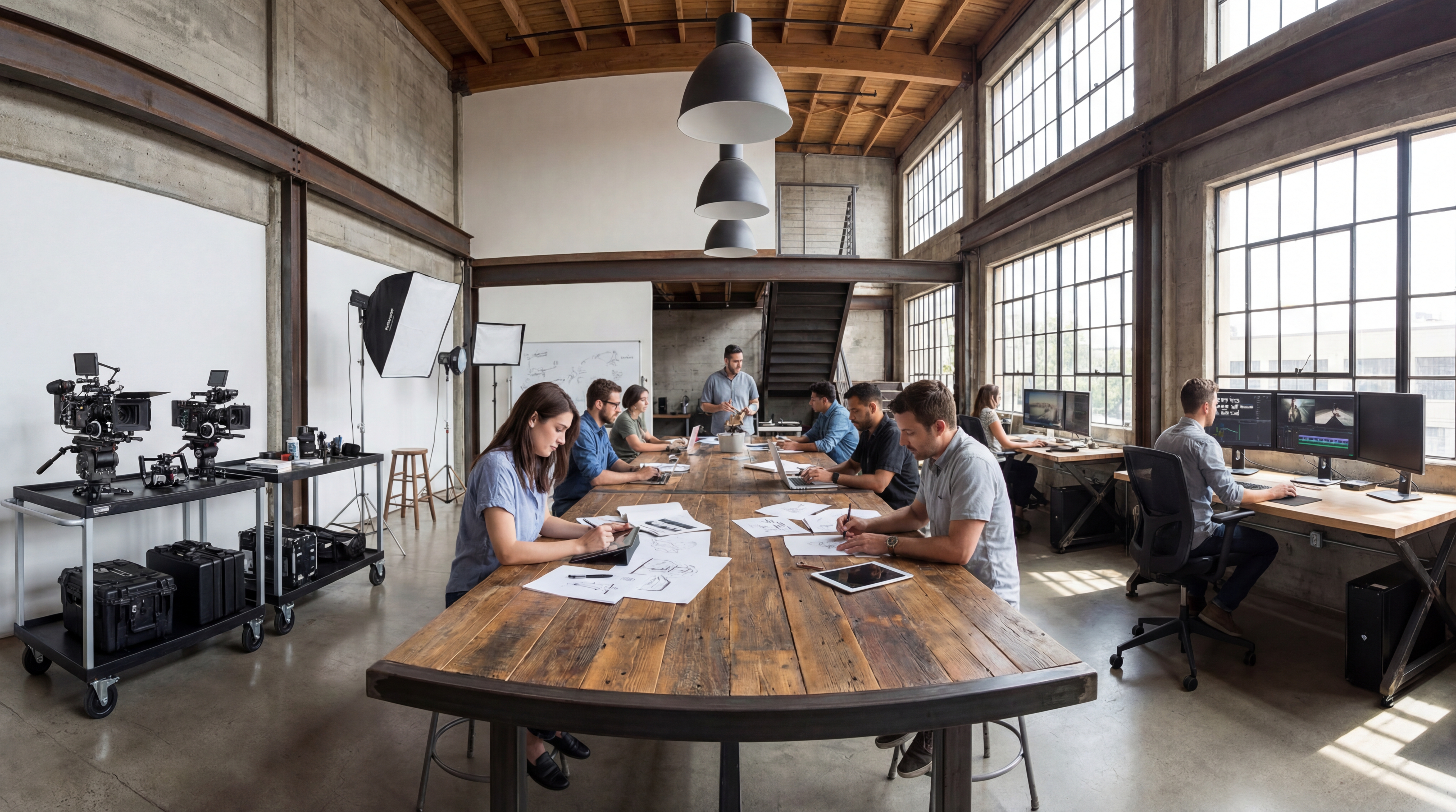 Wide composition with long shadows and a desert line