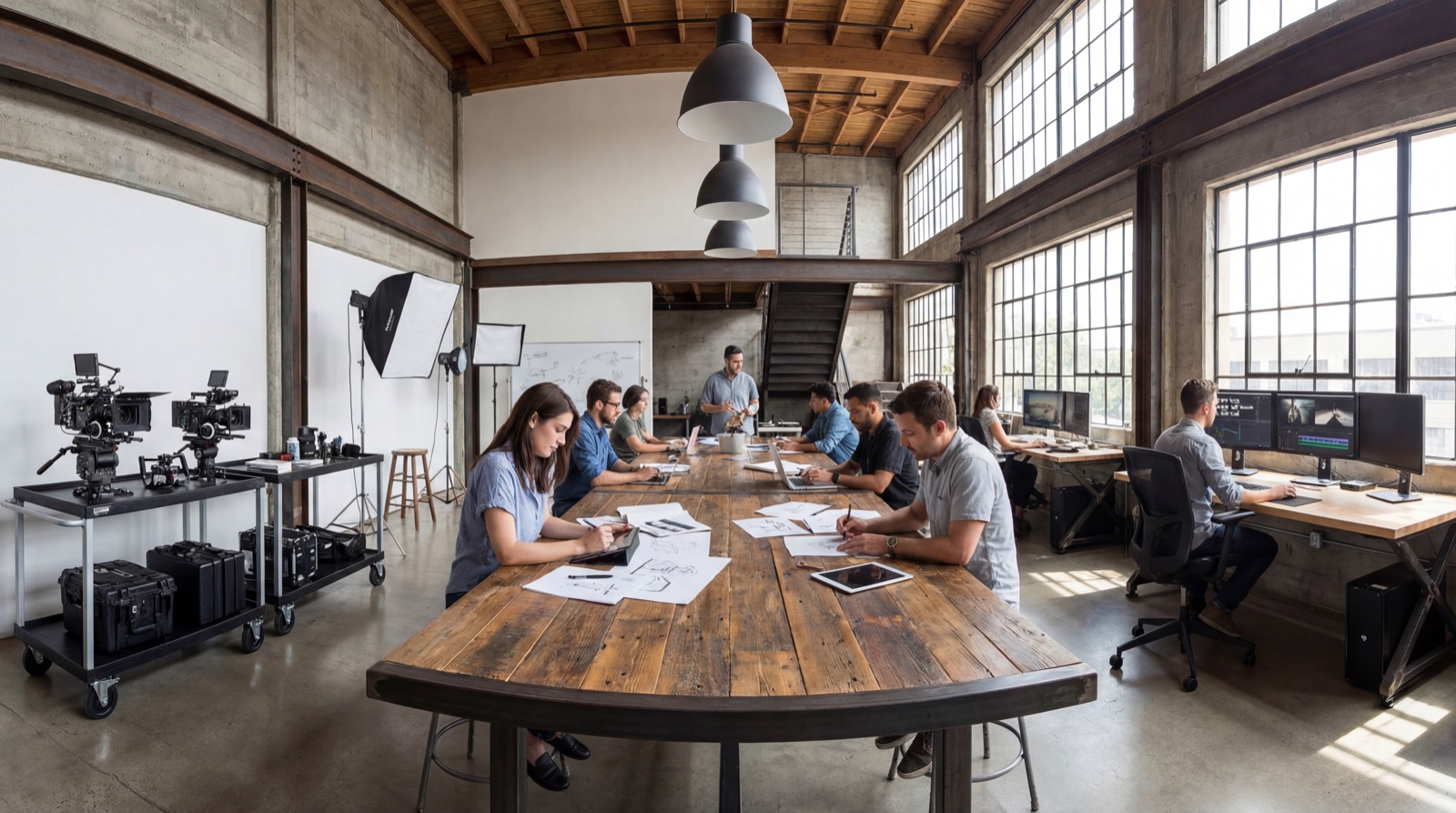 Wide composition with long shadows and a desert line